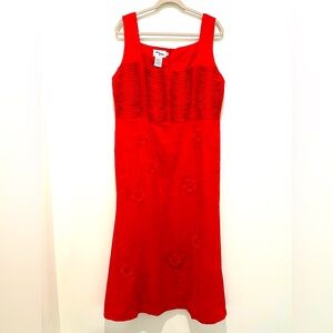 Vintage Ann Gerlin 100% Linen Floral Embroidered Sleeveless Red Dress Size 16